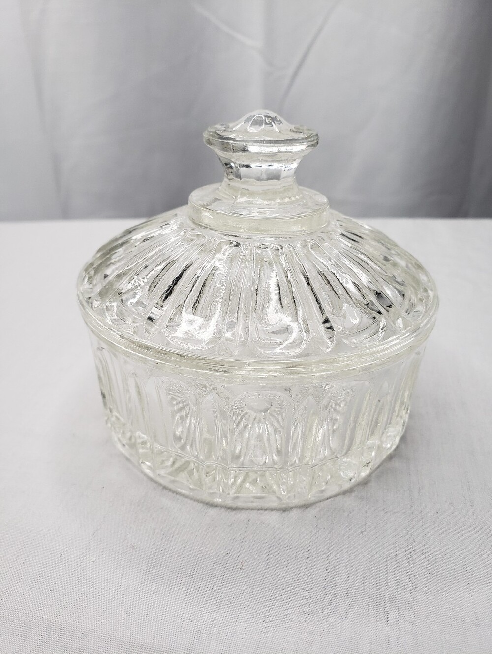 Small Vintage Pressed Lidded Glass Candy Dish Sugar Bowl